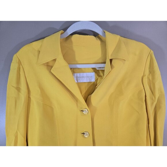 Vtg Dana Buchman 100% Silk Yellow Button Down Blazer, Size 8P - Picture 3 of 8